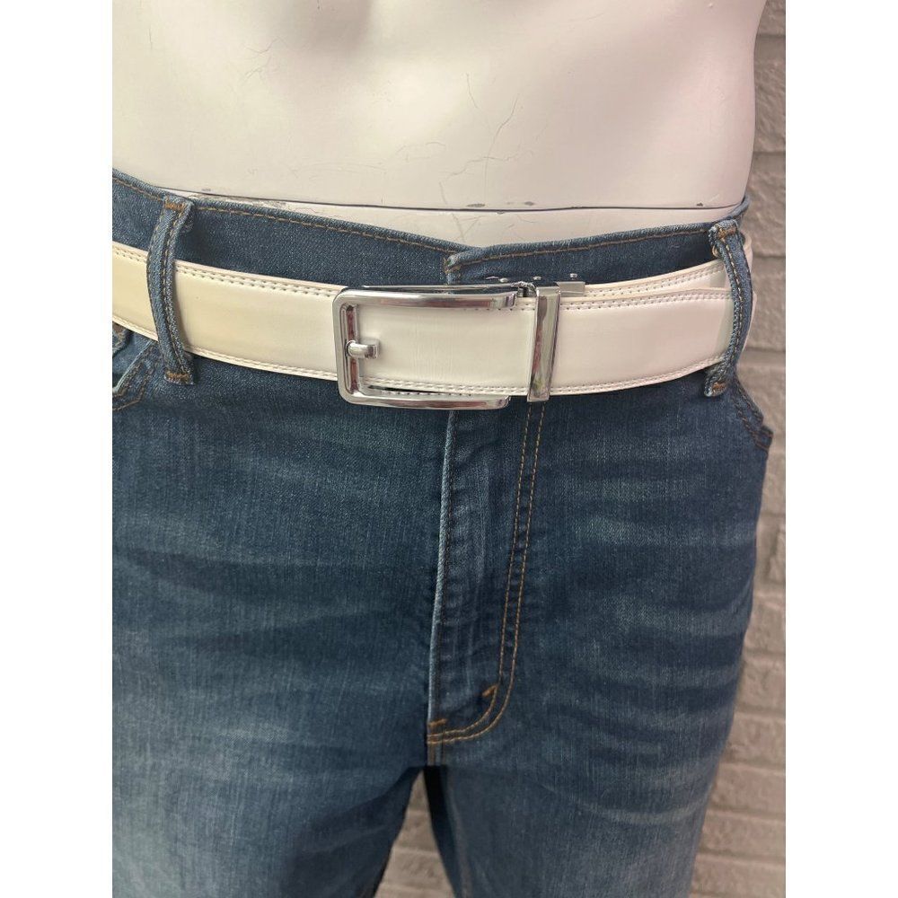 Chaoren Comfort Formal Stepless Adjustment No Hole Golf White Men’s Belt <3